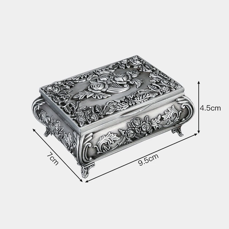 European Jewelry Storage Box Zinc alloy Trinket Organizer Ring Box Case With Rose Pattern Jewelry Storage Box Gift for Girls