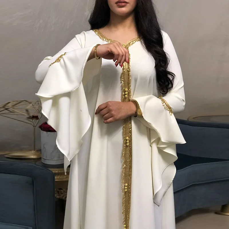 

Ruffle Sleeve Embroidery Dress Women Muslim Big Swing Caftan Marocain Robe Middle East Abaya Dubai Turkey Djellaba Islam Kaftan