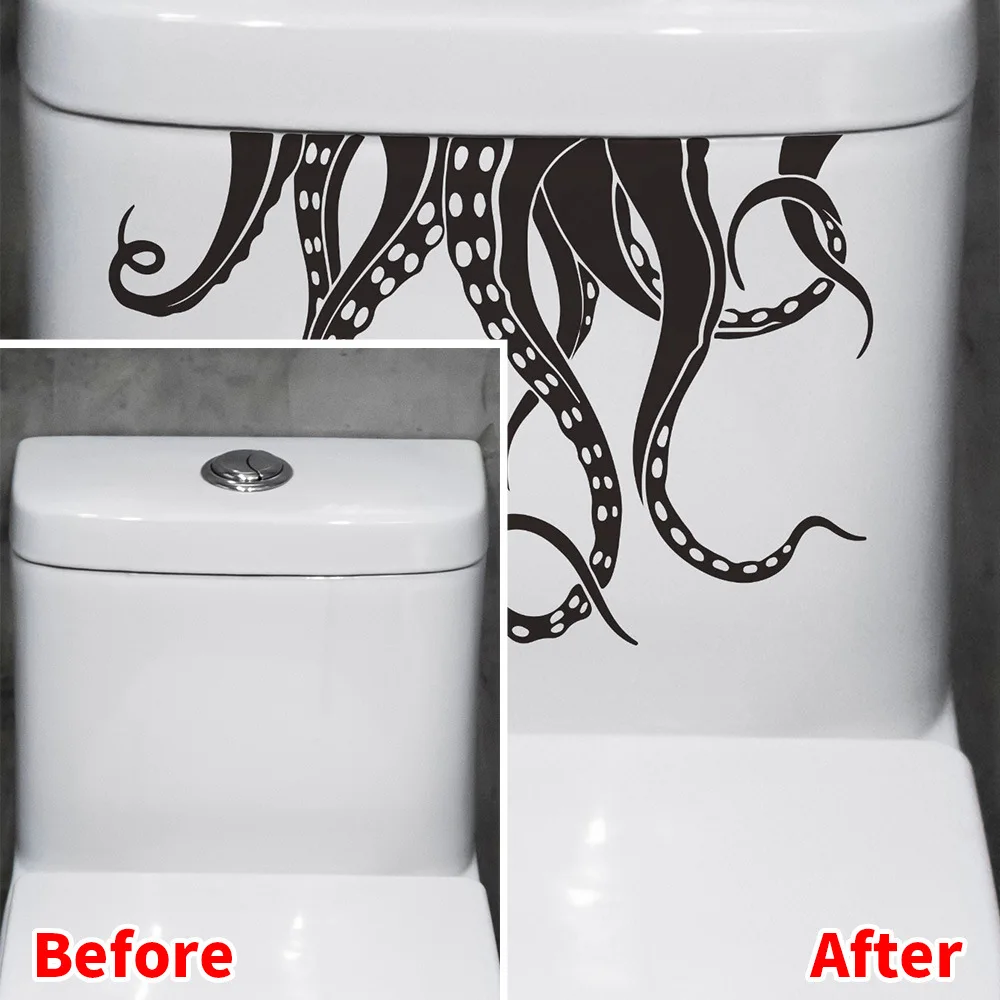 Octopus Toilet Tentacles Wall Decals Decor Sticker Home Decal Black Wall Art Sticker Tentacles Bathroom Decal For Toilet Seat