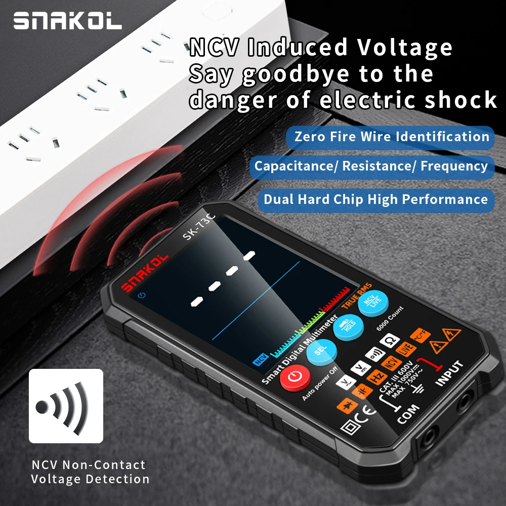 Smart Digital Multimeter Mini SNAKOL Mini Digital Multimeter 73C, smart electrician tester DC AC ...
