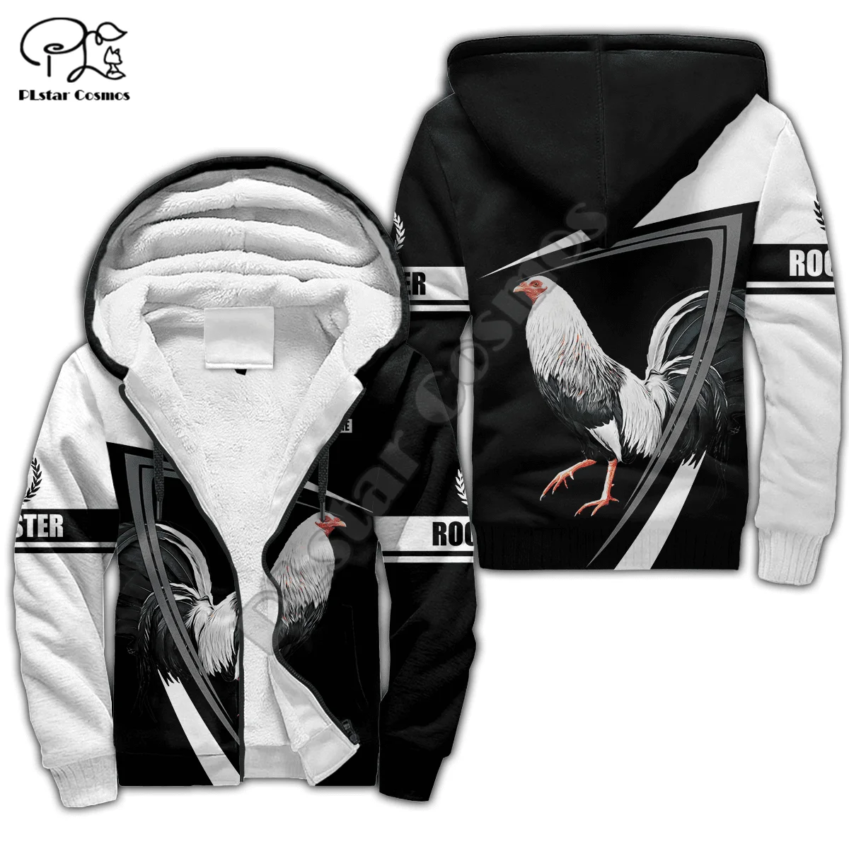 PLstar Cosmos Beautiful Rooster 3D Printed 2022 Winter Clothing Casual Warm Hood Thick Coat Zipper Man Fleece Hoodies Jacket R27