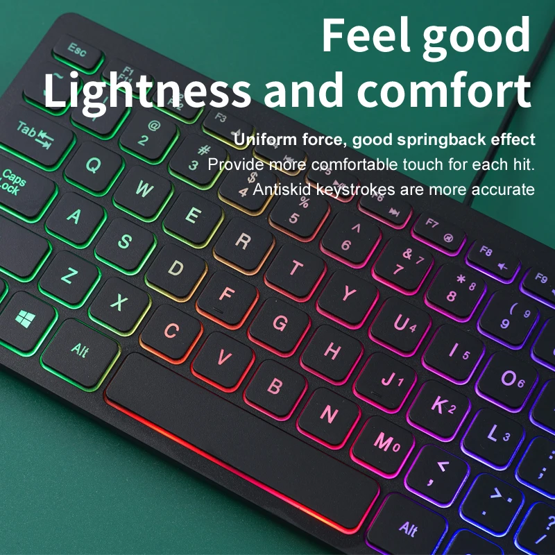 Ultra-Thin RGB Backlit 75% Compact Wired Keyboard - Lightweight 220g with Num Lock