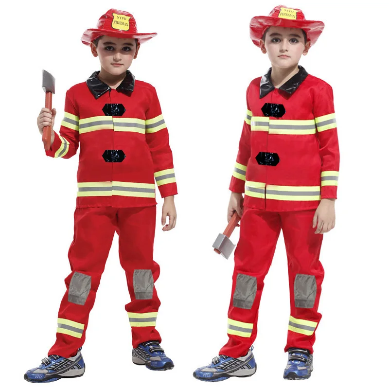 

Halloween Costumes for Kids Firefighter Uniform Carnival Party Festival School Firemen Fire Drill Teenager Performance Clothing