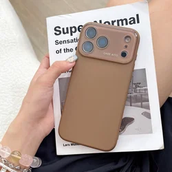 Large Window Liquid Silicone Orange Shockproof Phone Case with Fashion Lens Protection - iPhone 15 (Brown)