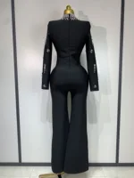 Sparkly Diamonds Long Sleeve Black Bodycom Bandage Jumpsuit Fashion 2025 Woman Evening Party Elegant Luxury Birthday Rompers - Image 3