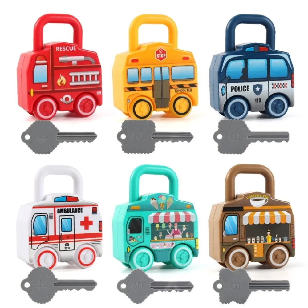 Ambulance Number Matching Unlocking Car Toy Early Educational Montessori Key Matching Toy Mini Cute Slidable Car Toy Baby