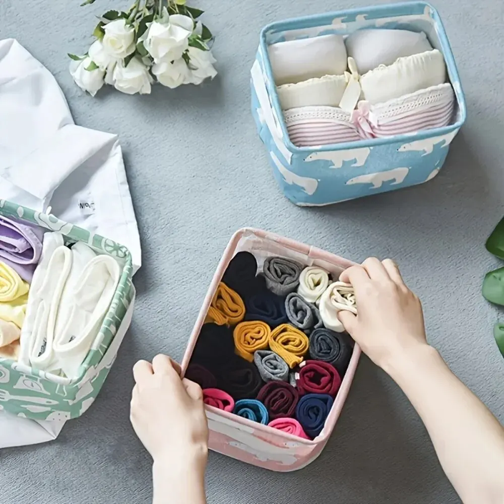 Clothes Organizer 1pc Cotton Linen Fabric Waterproof Desktop Sundries Basket Storage Box Cosmetic Toy Organizer Underwear Socks Clothes Storagebag
