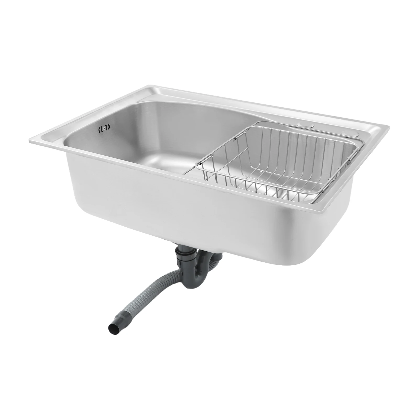 Edelstahl-Küchenspüle Einzelbecken Einbau-Unterbau-Spüle Gebürstetes Finish mit Abtropfkorb & Abflussrohr – Detail 6
