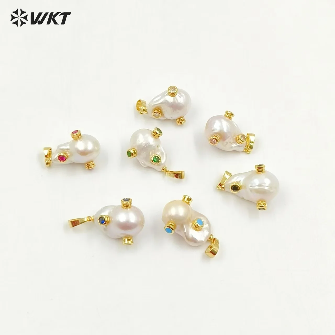 WT-MP138 WKT Natural Pearl & CZ Pendant Irregular Pearl With CZ Charm Women Fashion Necklace Women Gift Jewelry Findings 2