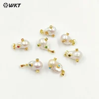 WT-MP138 WKT Natural Pearl & CZ Pendant Irregular Pearl With CZ Charm Women Fashion Necklace Women Gift Jewelry Findings 2