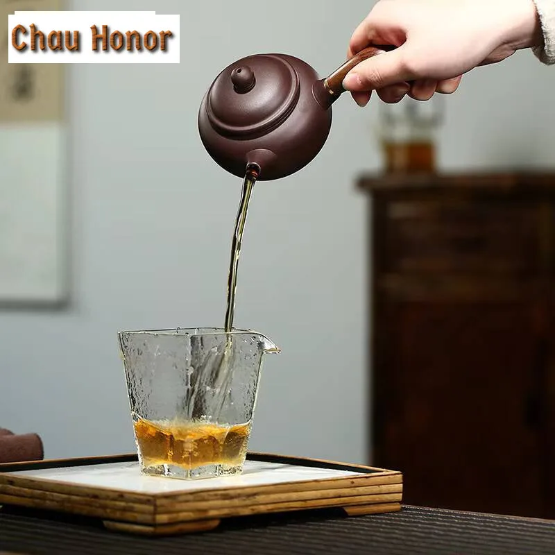 Yixing Purple Clay Teapots Famous Artists Handmade Side Handle Tea Pot Raw Ore Mud Filter Kettle Chinese Zisha Tea Set Teaware