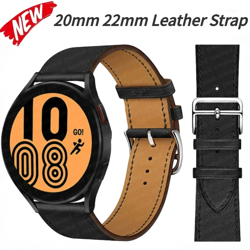 

20mm 22mm Leather Band for Samsung Galaxy Watch 6/5/pro/4/Classic 44mm 40mm/Active 2/Gear S3 Bracelet Huawei 3/4/GT-2-Pro Strap