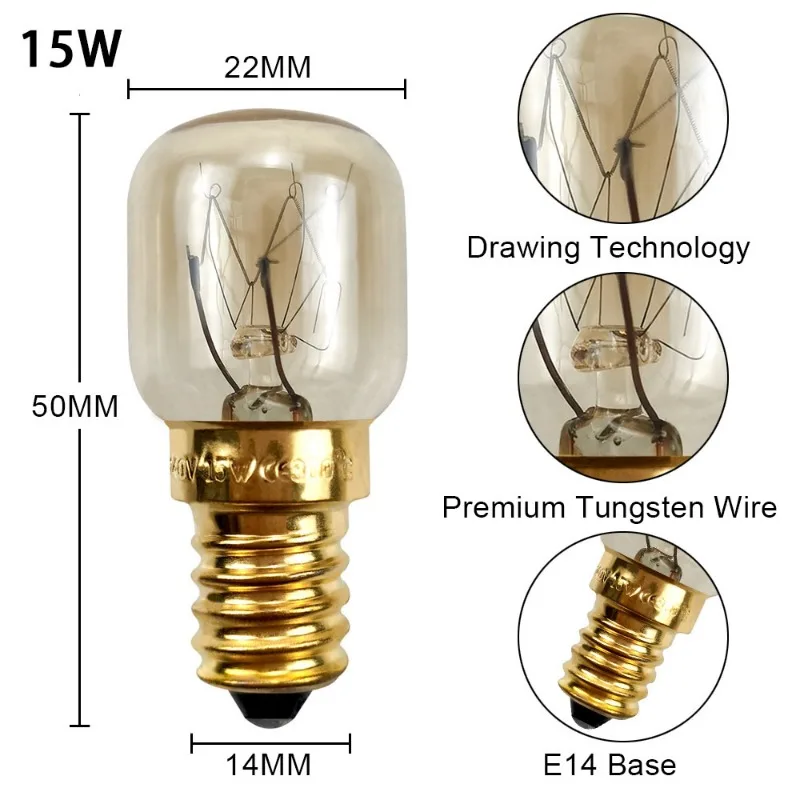 5pcs 220V E14 300 Degree High Temperature Resistant Microwave Oven Bulb Cooker Lighting Bulb 15W 25W Gold Silver - Image 5