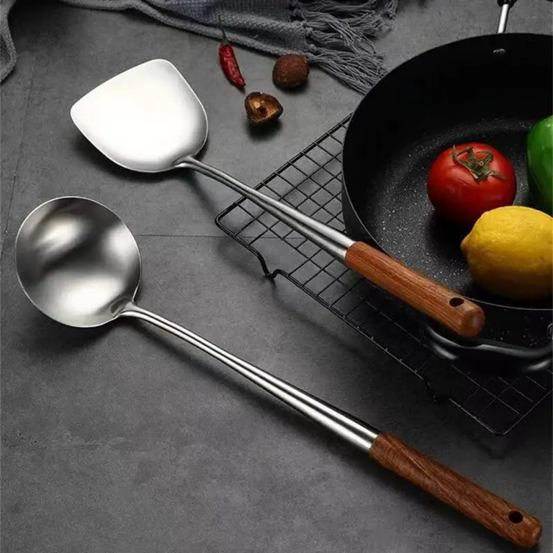 Kitchen Utensils Set 1~9PCS Kitchen Utensils Wok Spatula Iron Ladle Tool Set Spatula Stainless Steel Cooking Equpment Kitchen Accessories