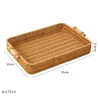 Creative Handmade Woven Rattan Storage Tray Square Wicker Basket Wooden Handle Bread Food Tray Fruit Cake Platter 5