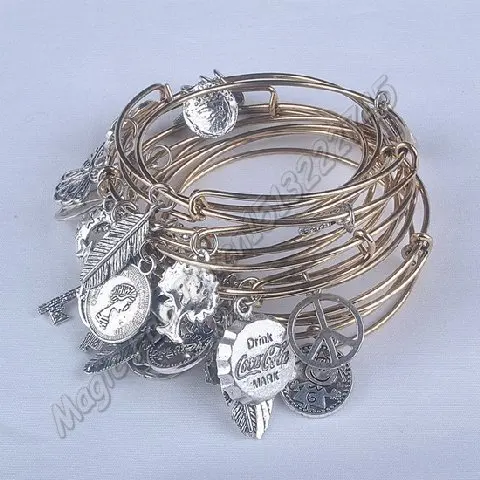 Bangle Bracelet 5pcs Gold Color Silver Color Bracelets Women Fashion Alloy Charms Adjustable Expandable Wire Bracelets C001