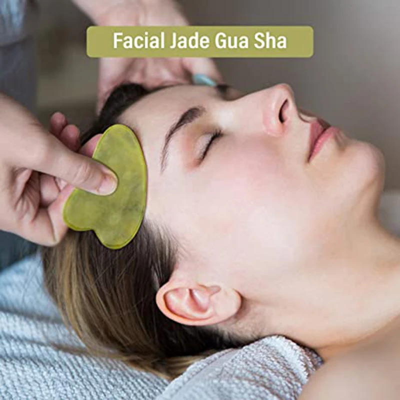 Natural Green Xiuyu Jade Gua Sha Board Set Gouache Scraper For Body SPA Acupuncture Acupoint Facial Lifting Scraping Massager 6