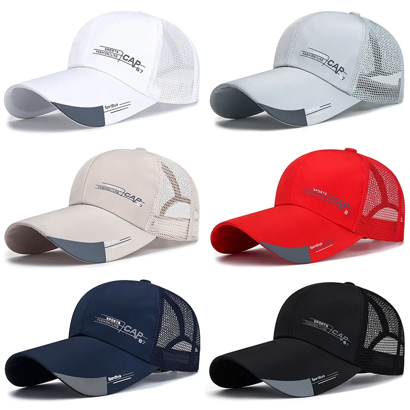  - Mens Hat For Fish Outdoor Sports Cap Fashion Line Baseball Cap Mesh Breathable Snapback Hat Long Visor Brim Cap Bone Casquette