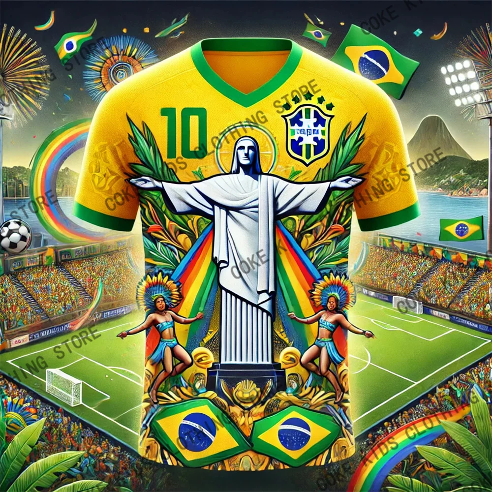 Ai Brazil Creativity Edition Jesus Football Jersey For Adults Kids Summer Outdoor Sports Soccer Training Tops Clothing