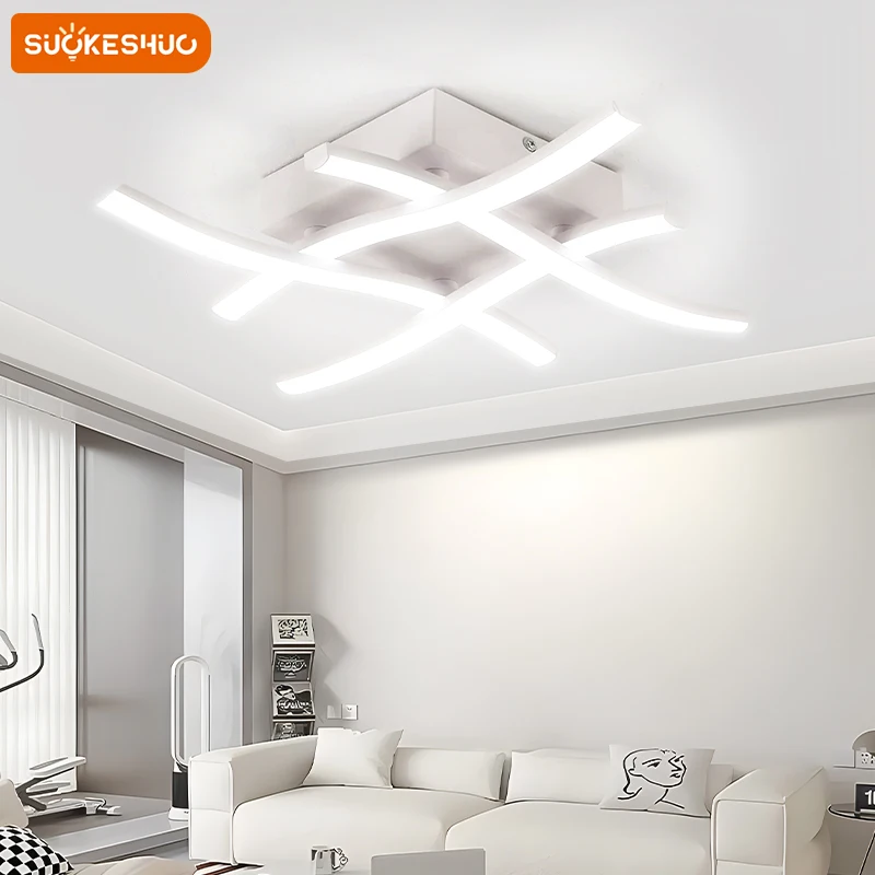 

SUOKESHUC Nordic LED Wave Line Ceiling Light Aluminum Dimmable 24W Dining/Bedroom Balcony Indoor White Lighting Ceiling Lamp