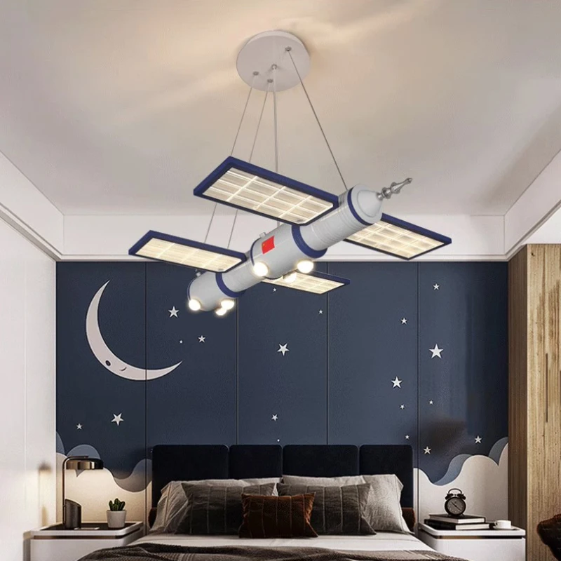 Space Satellite Astronaut Chandeliers LED Little Boy Bedroom Lamp Nordic Creative Space Station Model Children's Room Chandelier