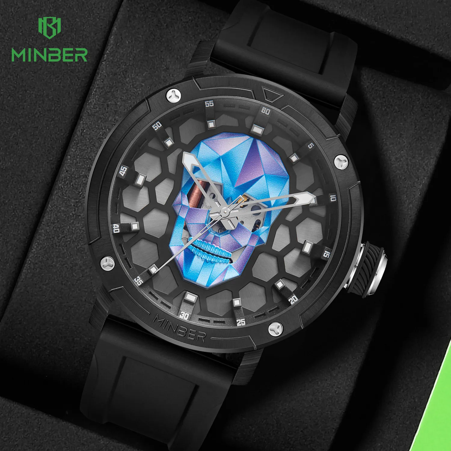 MINBER Skull Dial Design Quartz Watch Fashion Sports Military Watches For Men 50M Waterproof Luminous Man Wristwatch Clock 9092_voghion.com