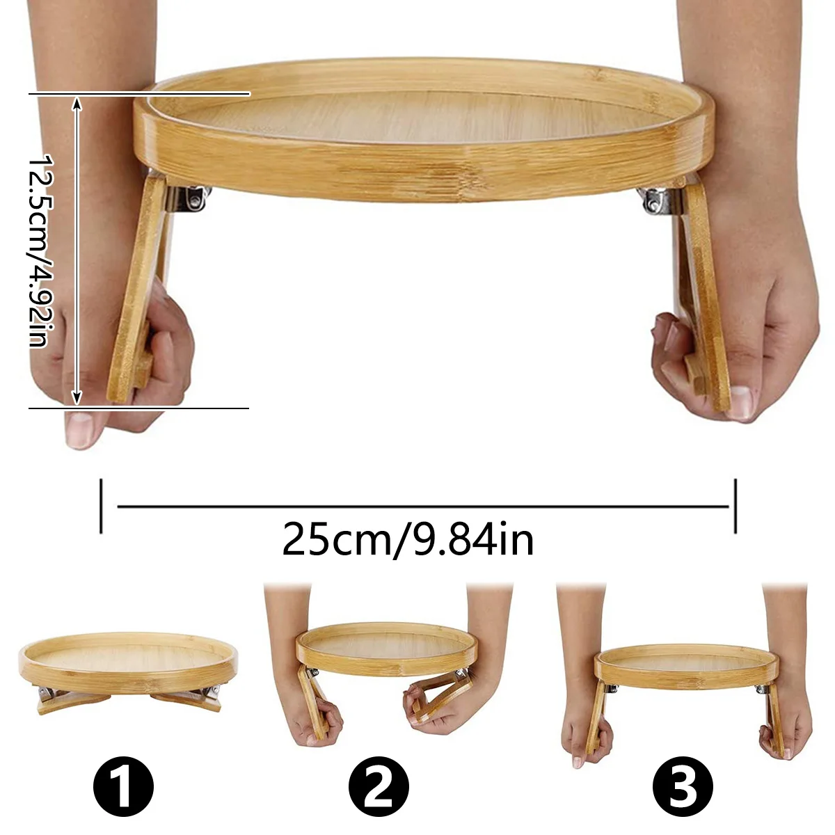 Tavolino Da Divano Pieghevole In Legno Di Pino Naturale Ø25 Cm – Con Vassoio A Clip Per Bevande E Telefono