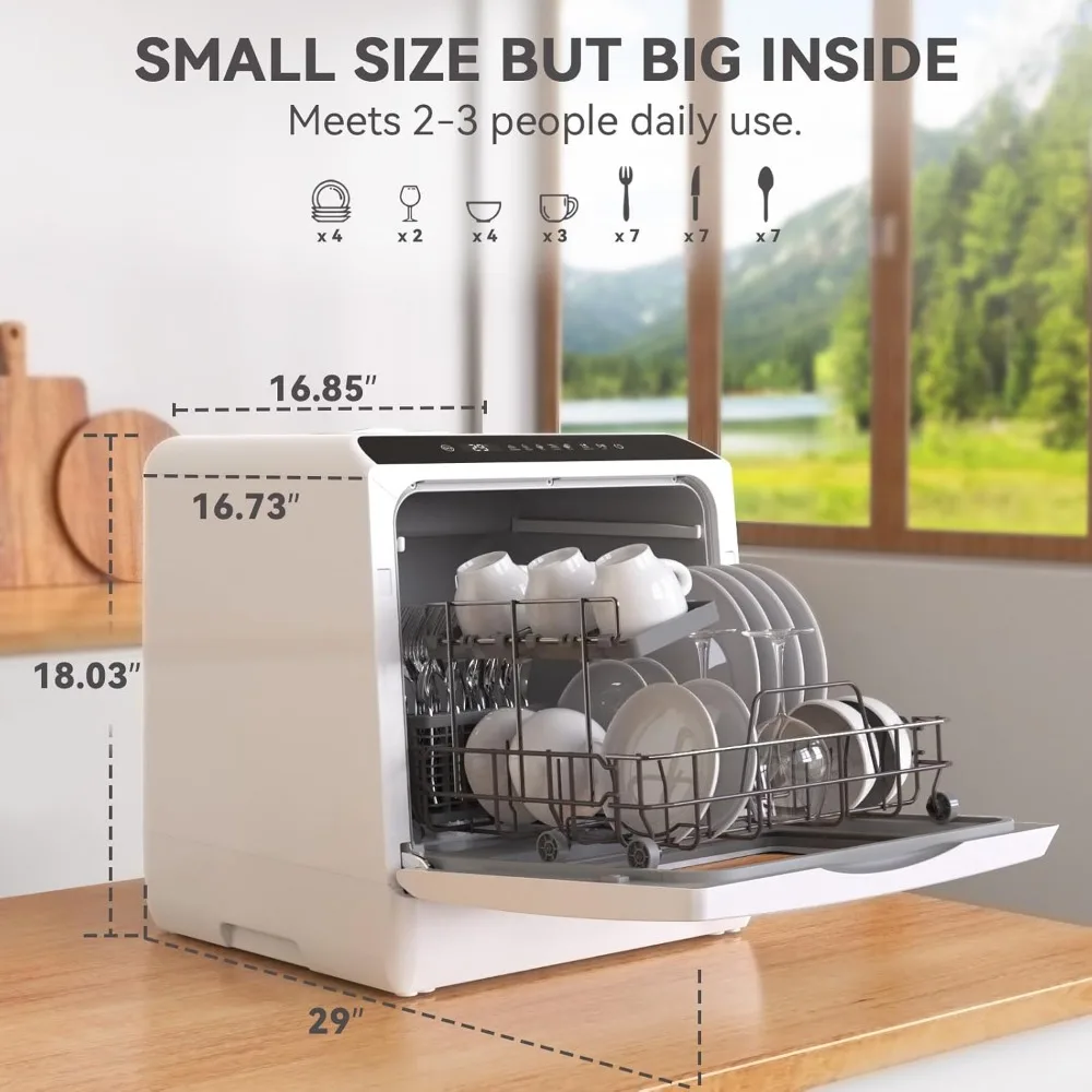 Portable Countertop Dishwasher, 5 Washing Programs Mini Dishwasher with 5L Built-in Water Tank & Inlet Hose,