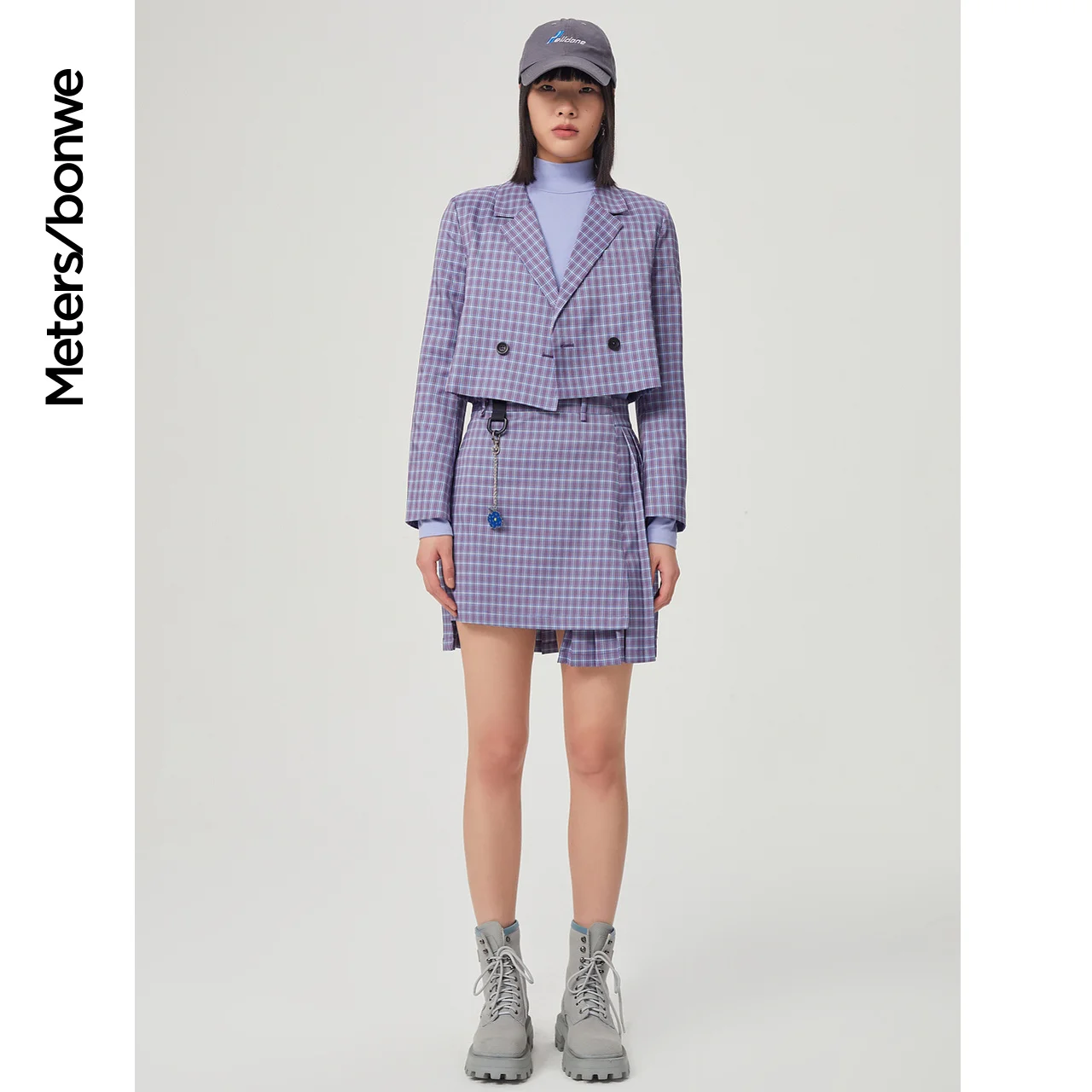 Metersbonwe Check Blazers Women Spring New Short Suit Jackets Plaid Coat Urban Style Ladies Suits Brand Purple Coats Tops