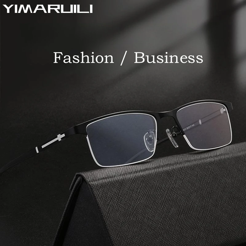 Yimaruili ultraleichte Mode Business Legierung Halb rahmen/Vollformat Brillen Retro quadratische optische Brille Rahmen Männer