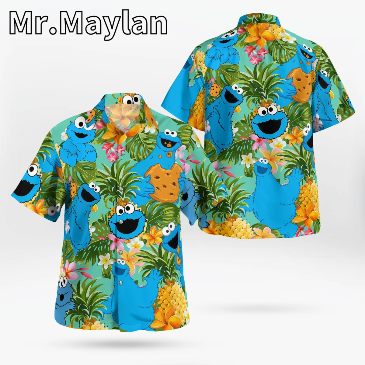 Harajuku Anime 3D Elmo Shirt Hawaii Shirt Men Summer Short Sleeve Shirt Men Shirts 2023 Oversized 5XL shirt Chemise Homme-1188 5