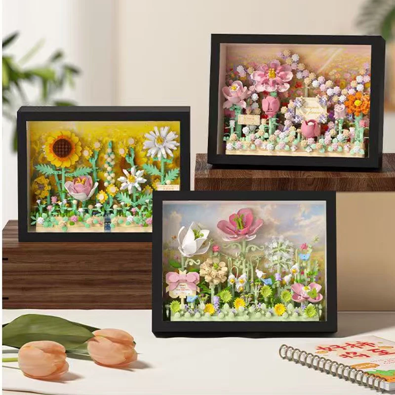 세계적으로 유명한 예술 그림 해바라기 반 고흐 벚꽃 3D 다이아몬드 블록 장난감 생일 선물