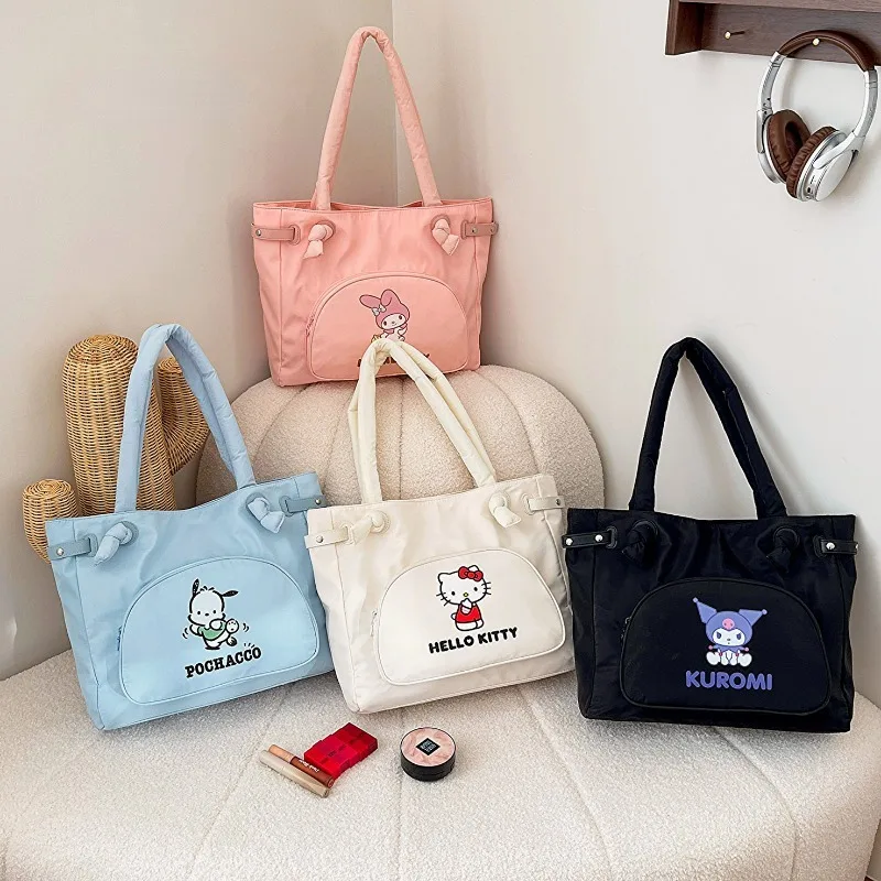 MBTI Kawaii Cinnamoroll Women Tote Bag Nylon Cartoon Print Cute Large Capacity Shoulder Bag College Style Lolita Fashion Handbag