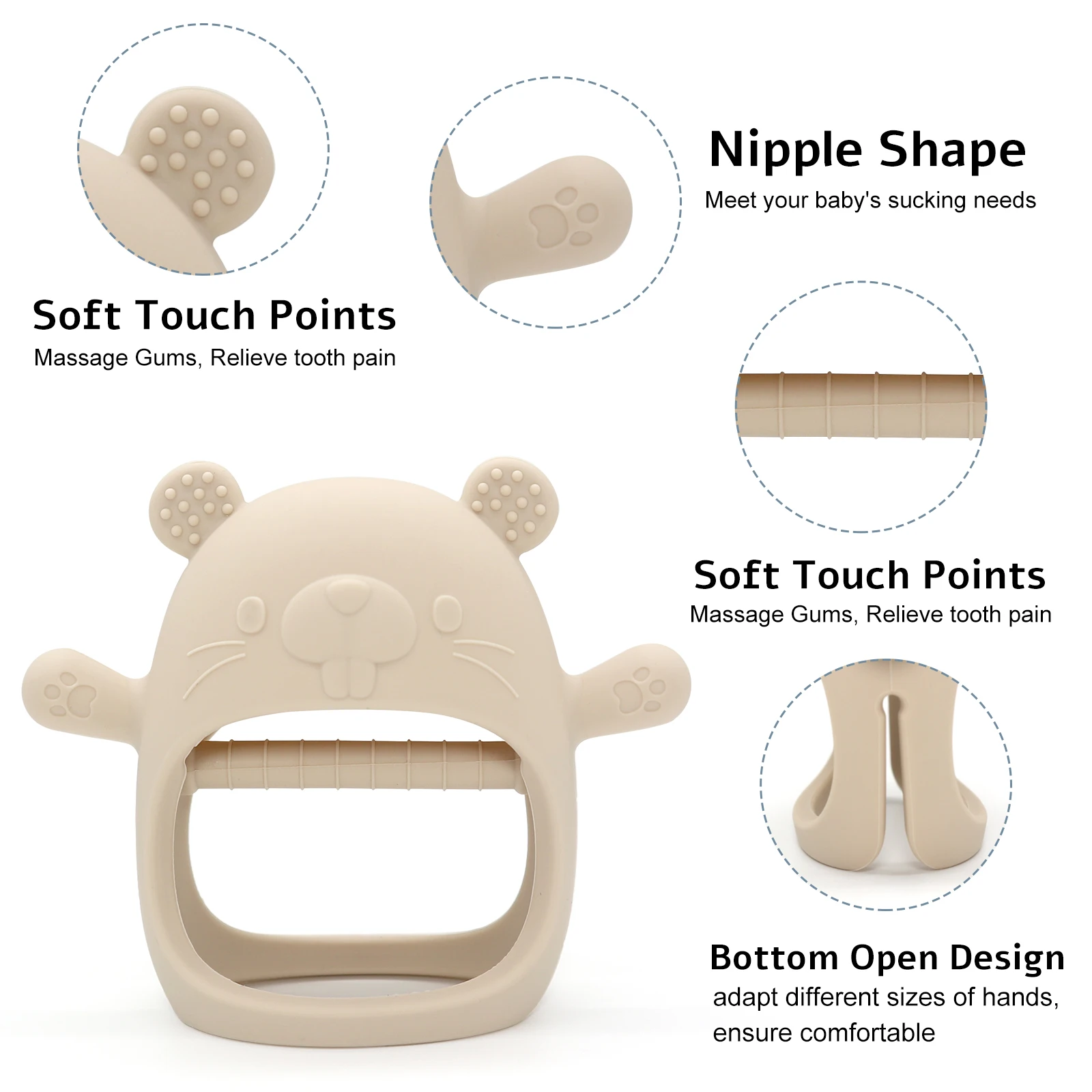 Baby Teething Toy Silicone Teething Mitten for Babies Over 3 Months Anti Dropping Wrist Hand Teethers Baby Chew Toys for Sucking - 6
