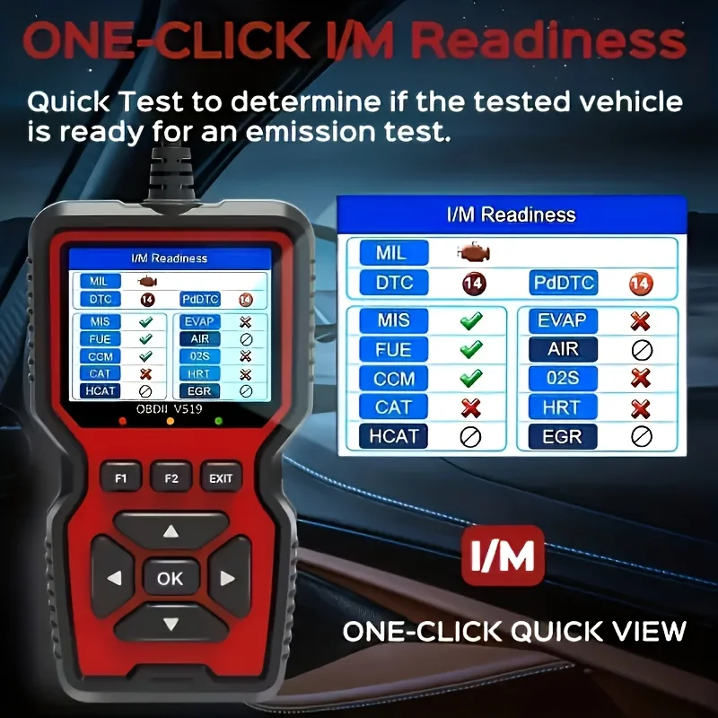 V519 OBD2 스캐너 - 실시간 데이터 및 배터리 테스트 기능을 갖춘 휴대용 차량 검사 및 고장 진단 테스터