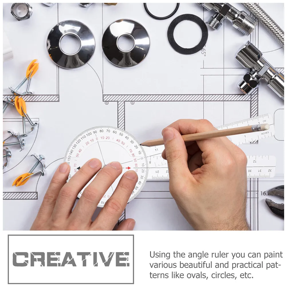 2Pcs 전문 각도 눈금자 각도계 건축 공학 제도를 위한 투명 플라스틱 접이식 측정 도구