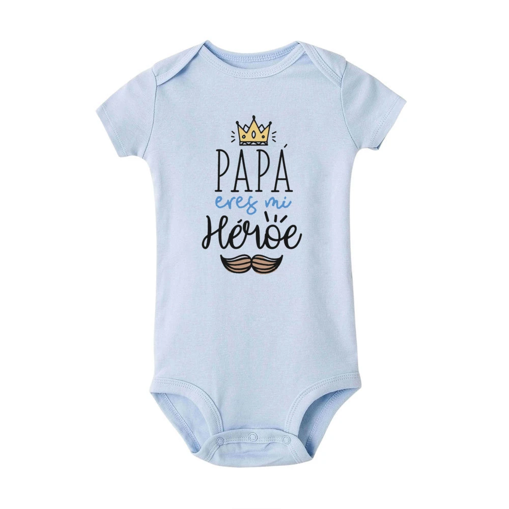 Papa Is My Hero Spanish Printed Baby Bodysuit Infant Short Sleeve Jumpsuit  Boys Girls Dad Birthday Father's Day Outfit Clothes 4