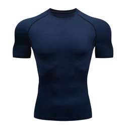 Men's Short Sleeve Compression Sport Tee - Athletic Gym Shirt - 3XL Fit ( 89-96Kg ) (1507-DarkBlue)