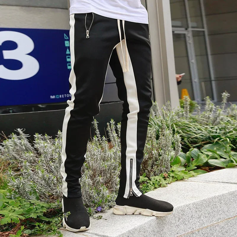 Men's Fitness Casual Running Trousers Zipper Cuff Cotton Summer Sports Pants Comfortable Breathable Streetwear Long Pants