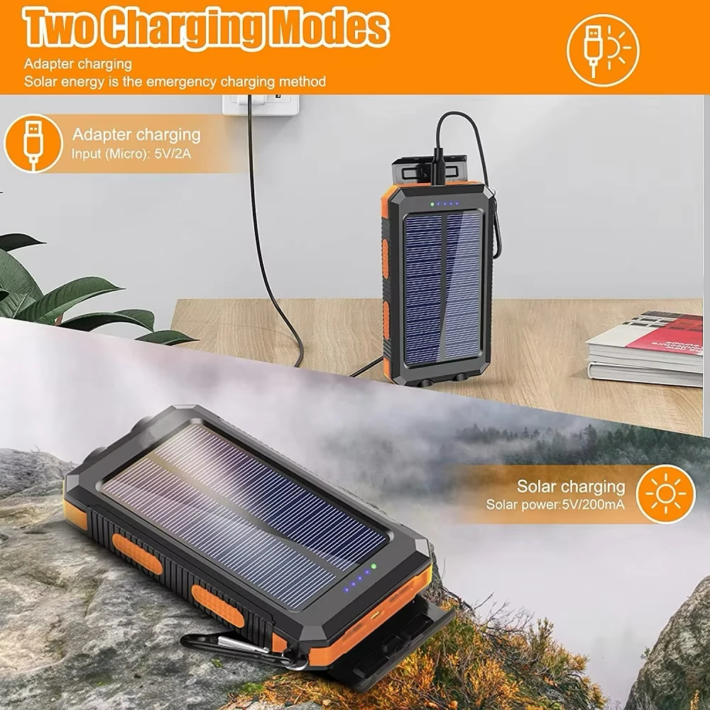 Power Bank Solare 50000mAh, Caricabatterie Portatile, Batteria Esterna con Luce LED Potente per Tutti gli Smartphone - immagine 3