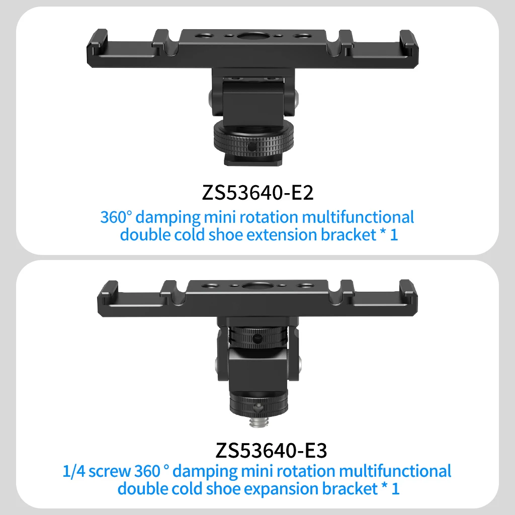 Double Cold Shoe Adapter 1/4 ARRI Mount Extension Bar 360 Rotatable Bracket for