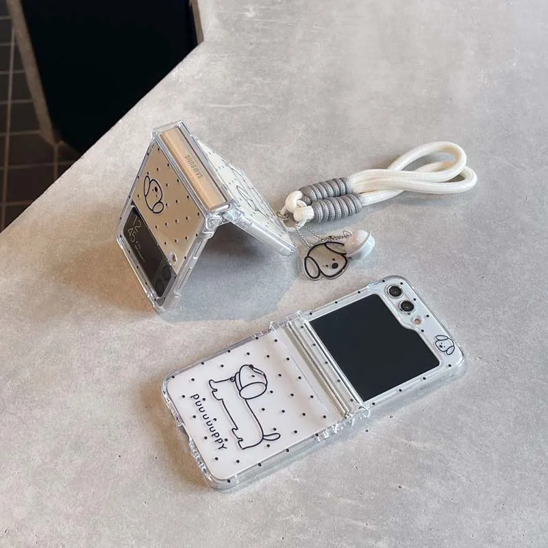 Cartoon Dog Wrist Strap Phone Case for Samsung Galaxy Z Flip6 Flip5 Flip4 Flip3 Protective Cover for Galaxy Z Flip 6 5 4 3 Capa_voghion.com