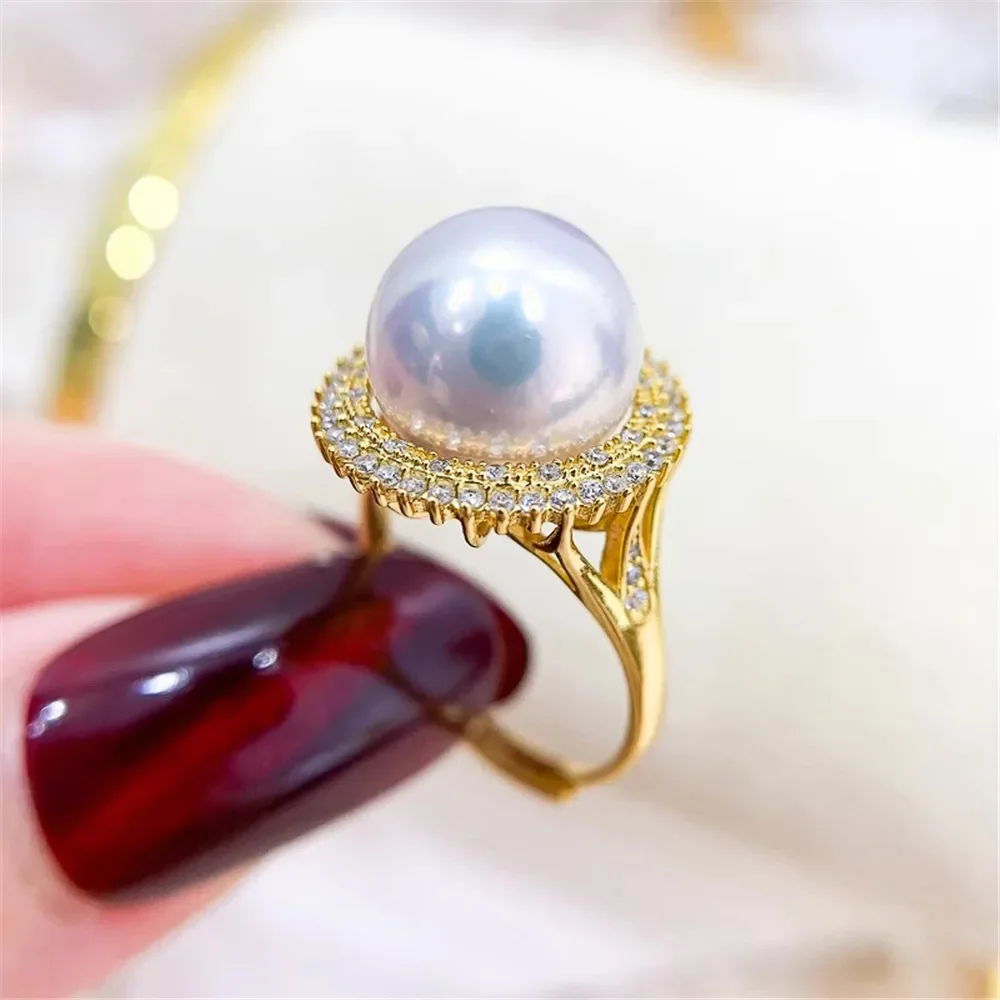 

DIY Pearl Ring Accessories S925 Sterling Silver Ring Empty Set Fashion Gold Silver Jewelry Set Fit 11-13mm Circle Z407