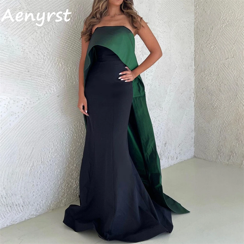 

Aenyrst Contrast Color Strapless Evening Dresses Satin Mermaid Prom Gowns Floor Length Dinner Party Dress Long فساتين السهرة