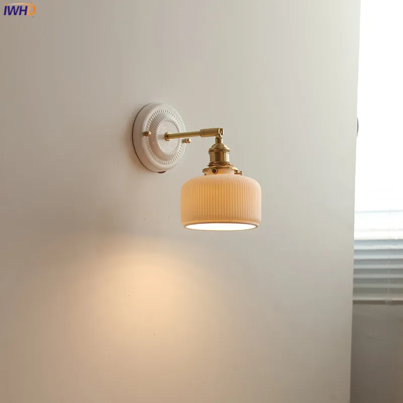 IWHD 북유럽 현대 LED 벽 전등 세라믹 전등 갓 손잡이 스위치 침실 욕실 거울 일본식 벽 Sconce| | - AliExpress