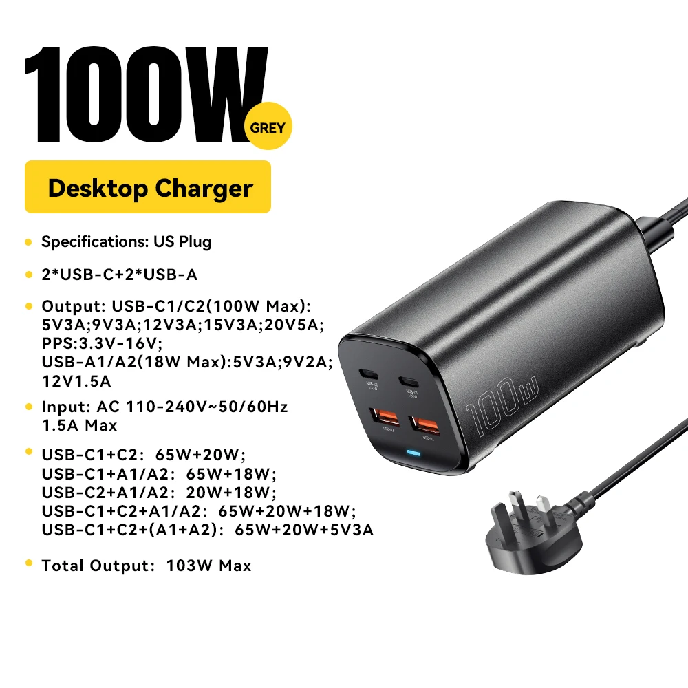 Essager 100W GaN Desktop Fast Charger - 4-in-1 Adapter