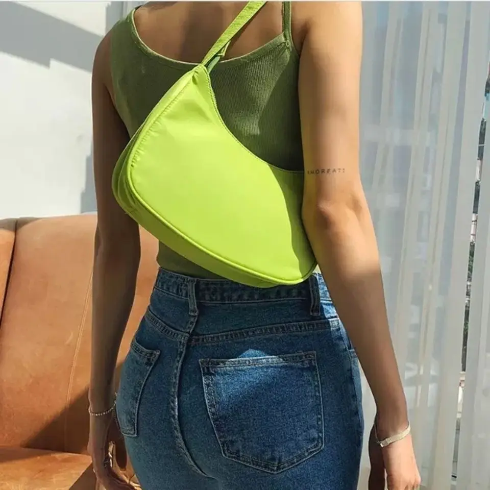 

2021 New Candy Color Women's Hobos Shoulder Bag Retro Design Ladies Small Purse Handbags Fashion Hot Girls Nylon Underarm Bags