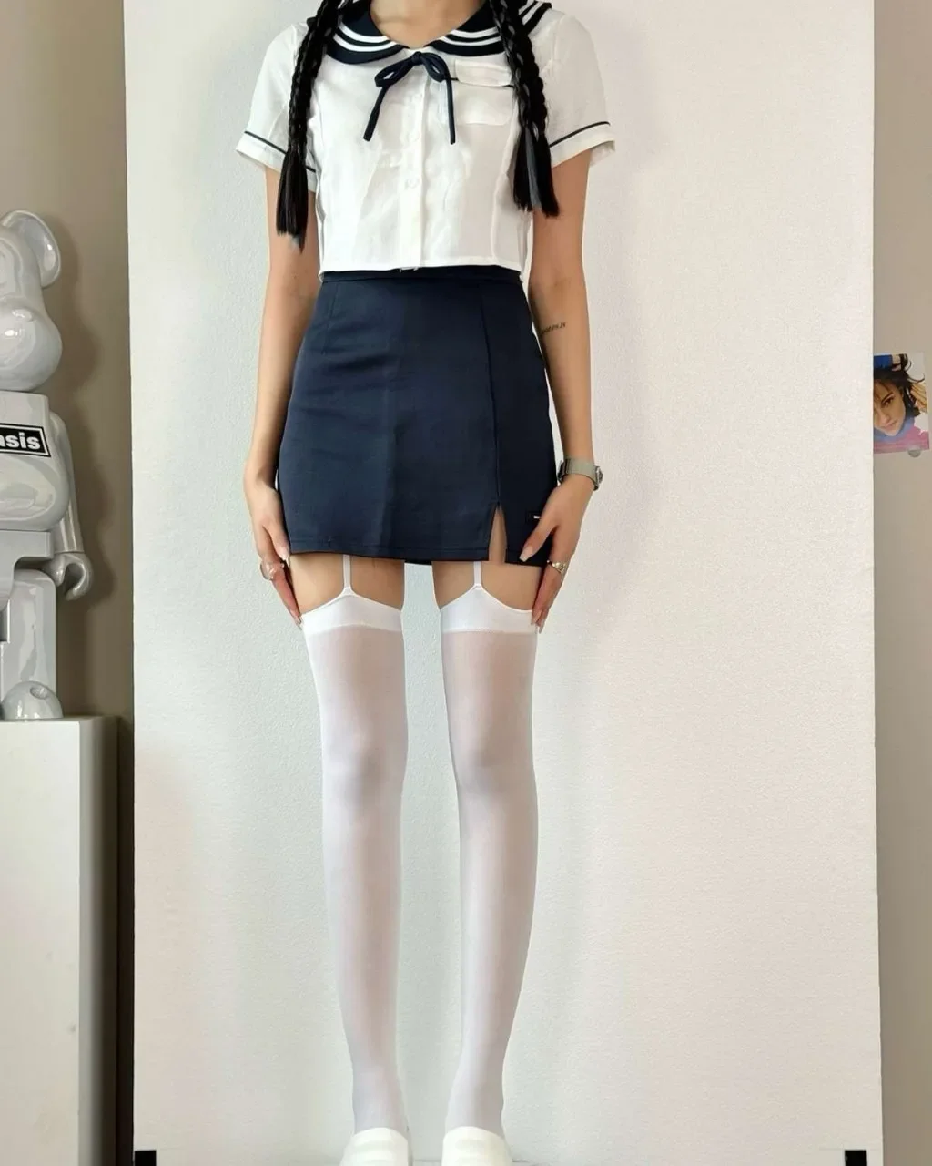 Damen-Strumpfhosen mit Hosenträgern, kniehoch, aus Samt, dünn, 2026, Damen-Strümpfe mit breitem Band, Lolita Y2K JK Cosplay Overknee-Socken – Detail 13