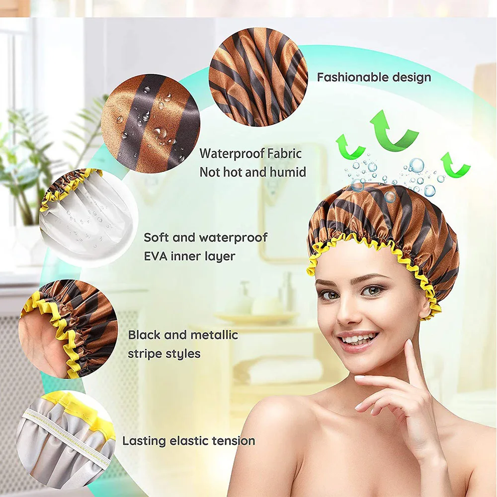 Waterproof Shower Cap Shower Cap 11 Color Thick Shower Cap Waterproof Bath Hat Double Layer Shower Hair Cover Women Supplies Cap Bathroom Accessories