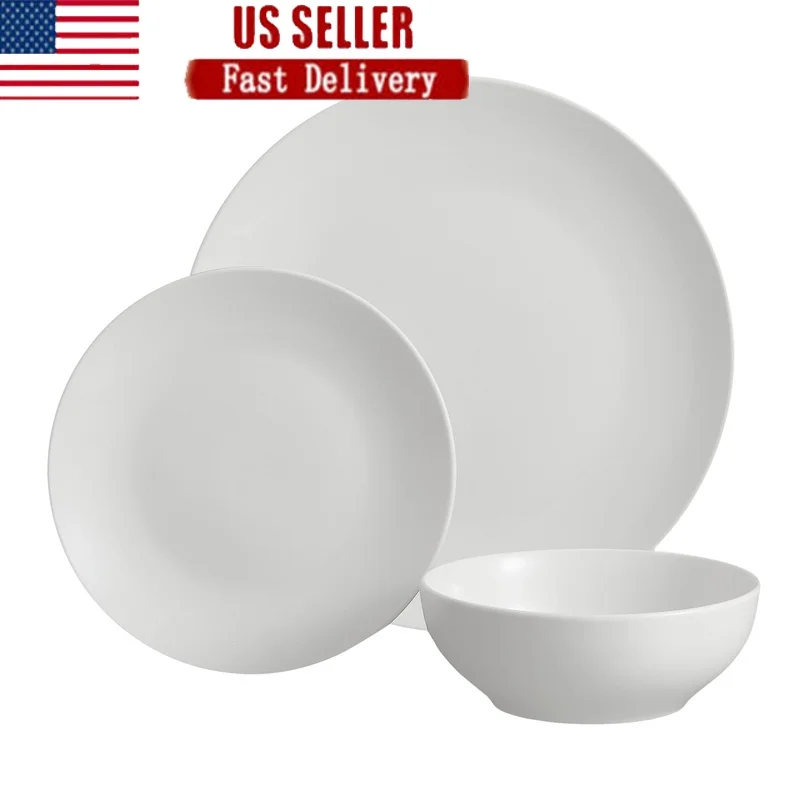 12-Piece White Stoneware Dinnerware Set 4 Dishwasher Microwave Safe Elegant Tableware Bowls Plates Ideal Formal Casual Use